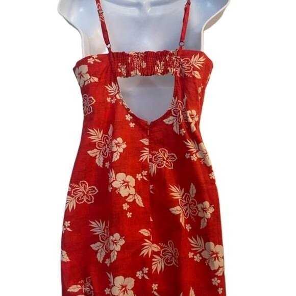 Wild Fable Red Hawaiian Floral Print Mini Dress Spaghetti Strap Cutout Back Med - Picture 5 of 6